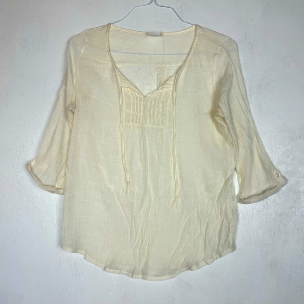 WRANGLER | Women’s Large (Medium) gauze wrangler blouse Shirt Roll Tab Sleeves